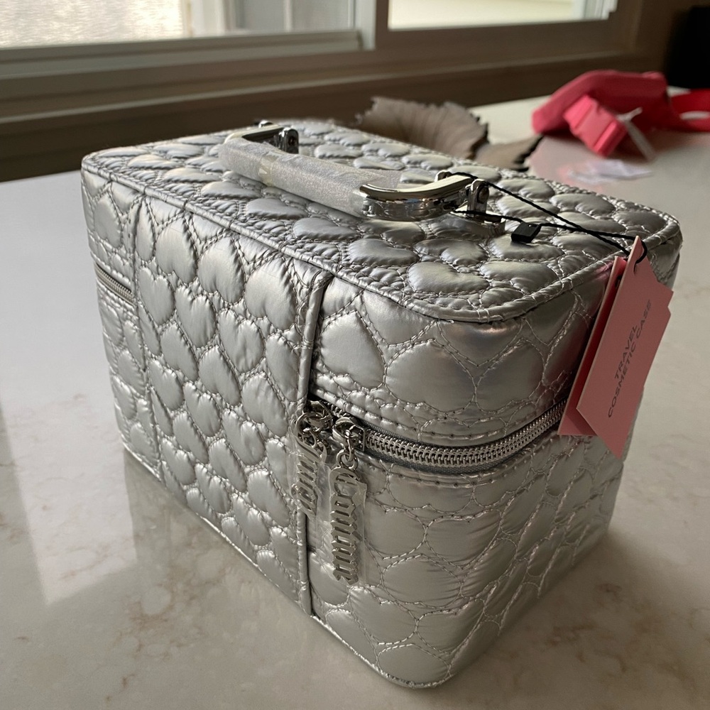 Juicy Couture Makeup Travel Bag BOUTIQUE Case Mirror Cosmetic Train Case Silver - Picture 9 of 11